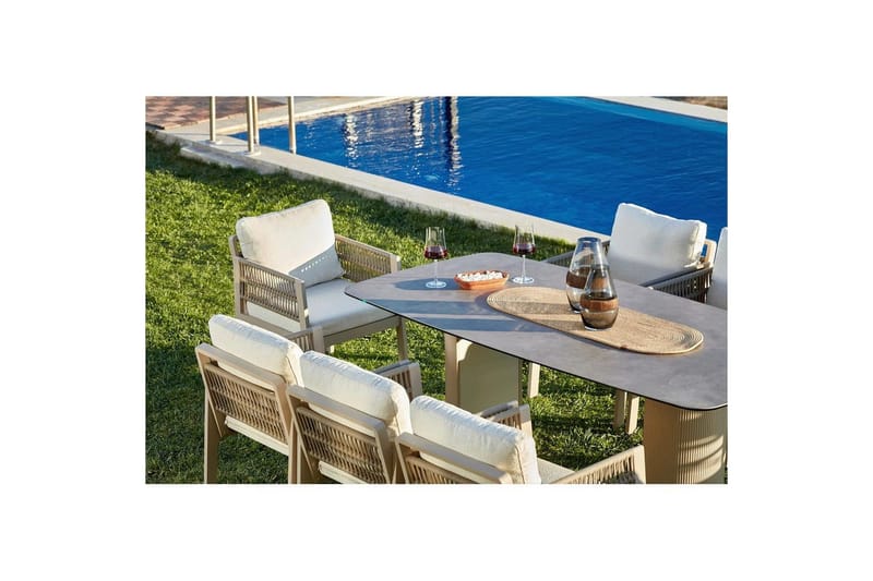 Havebord og stol sæt (8 dele) Bonavista Keramisk Beige - Lysebrun - Havemøbler - Udendørsgruppe - Havesæt