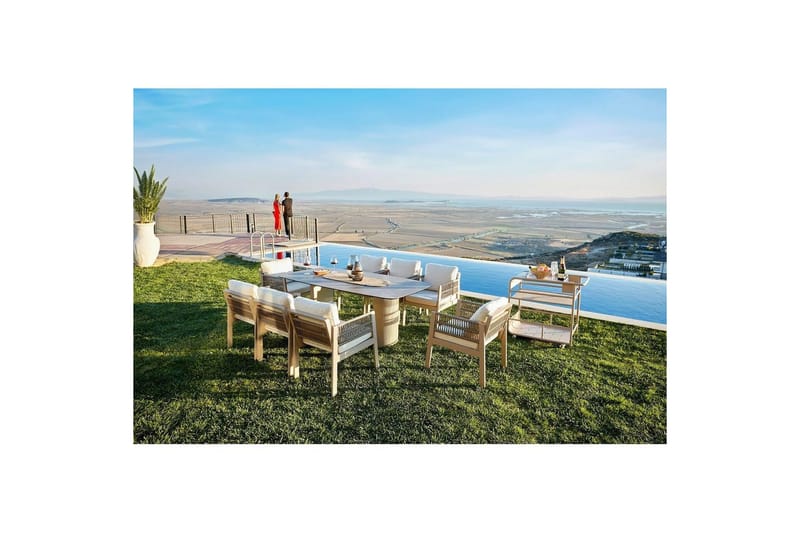 Havebord og stol sæt (8 dele) Bonavista Keramisk Beige, Lysebrun