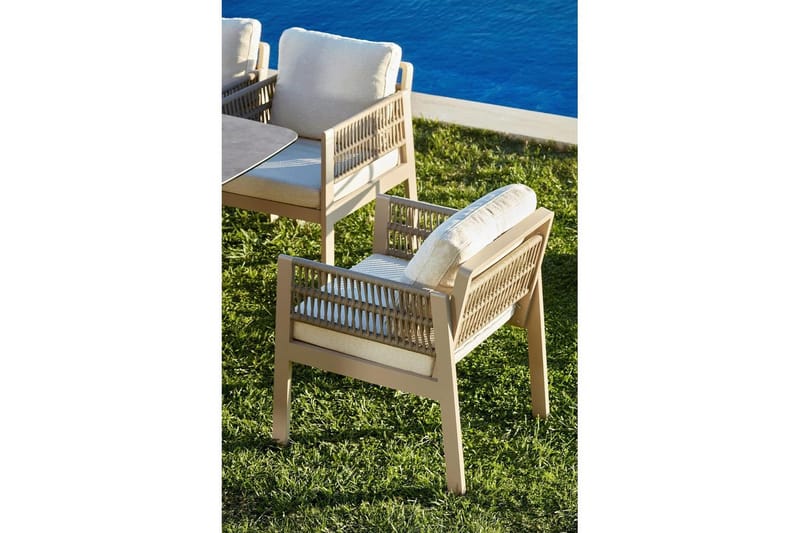 Havebord og stol sæt (8 dele) Bonavista Keramisk Beige - Lysebrun - Havemøbler - Udendørsgruppe - Havesæt