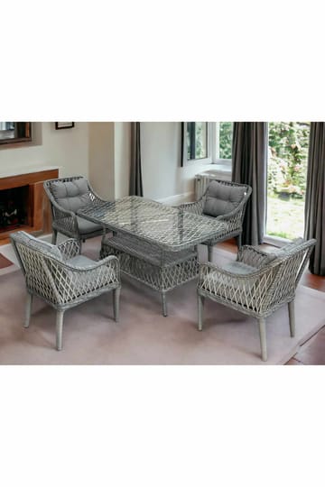 Havebord- og stolessæt Atelier Del Sofa Hisar 4+1 (52 x 78 x 56 cm) Grå 5 dele - Havemøbler - Udendørsgruppe - Havesæt