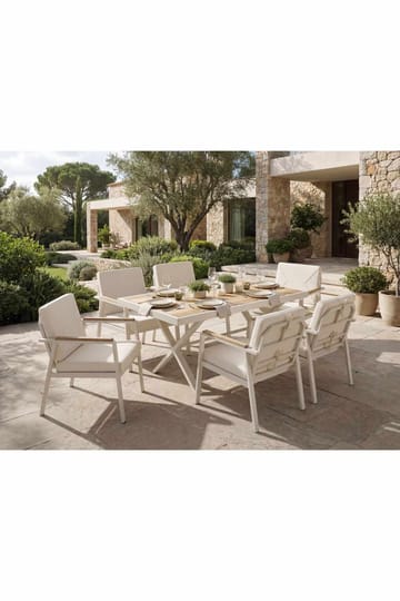 Havebord- og stolessæt Atelier Del Sofa Monte (56 x 78 x 56 cm) creme 7 dele - Havemøbler - Udendørsgruppe - Havesæt