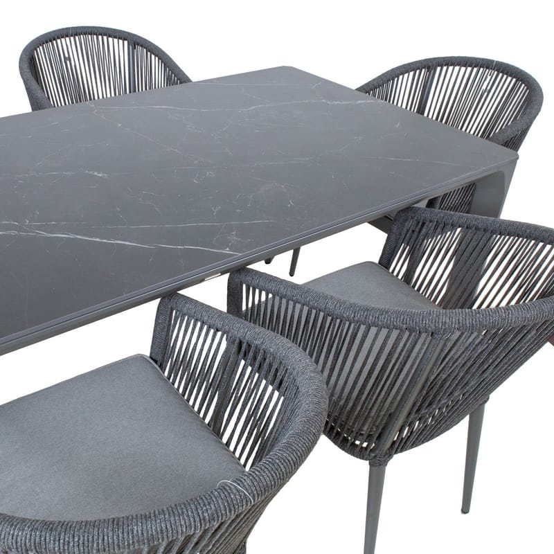 Havemøbelsæt HOME4YOU Carves bord og 6 buede stole - grå - Havemøbler - Udendørsgruppe - Havesæt