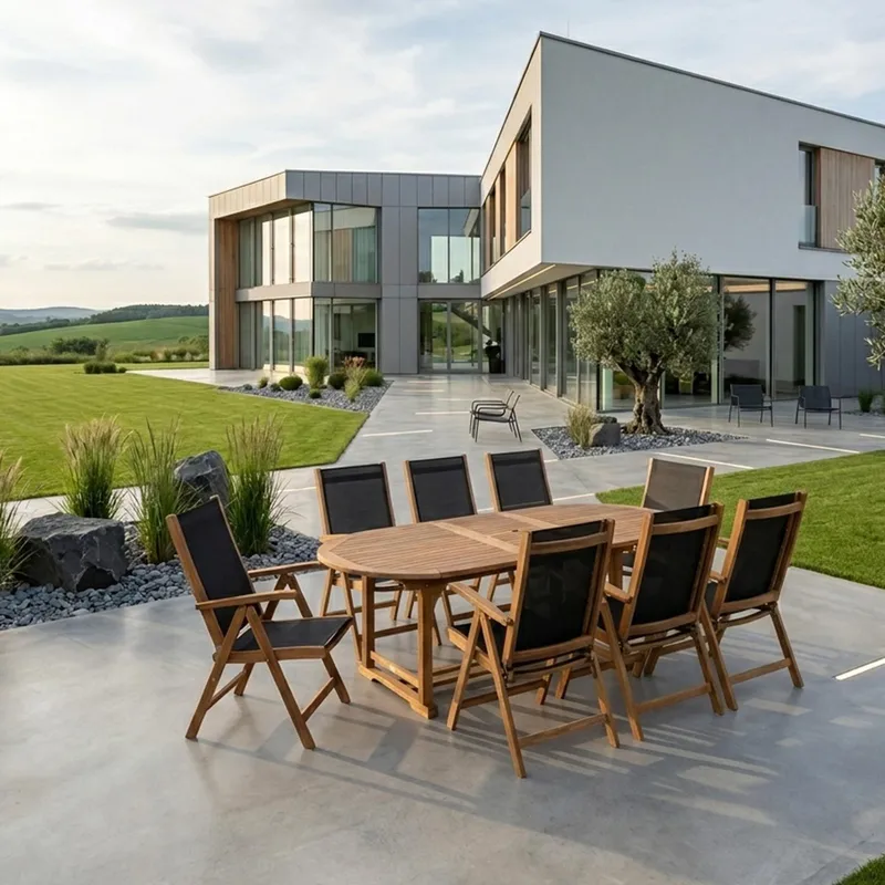 Havemøbelsæt HOME4YOU Fabiola bord og 8 stole - Brun - Havemøbler - Udendørsgruppe - Havesæt