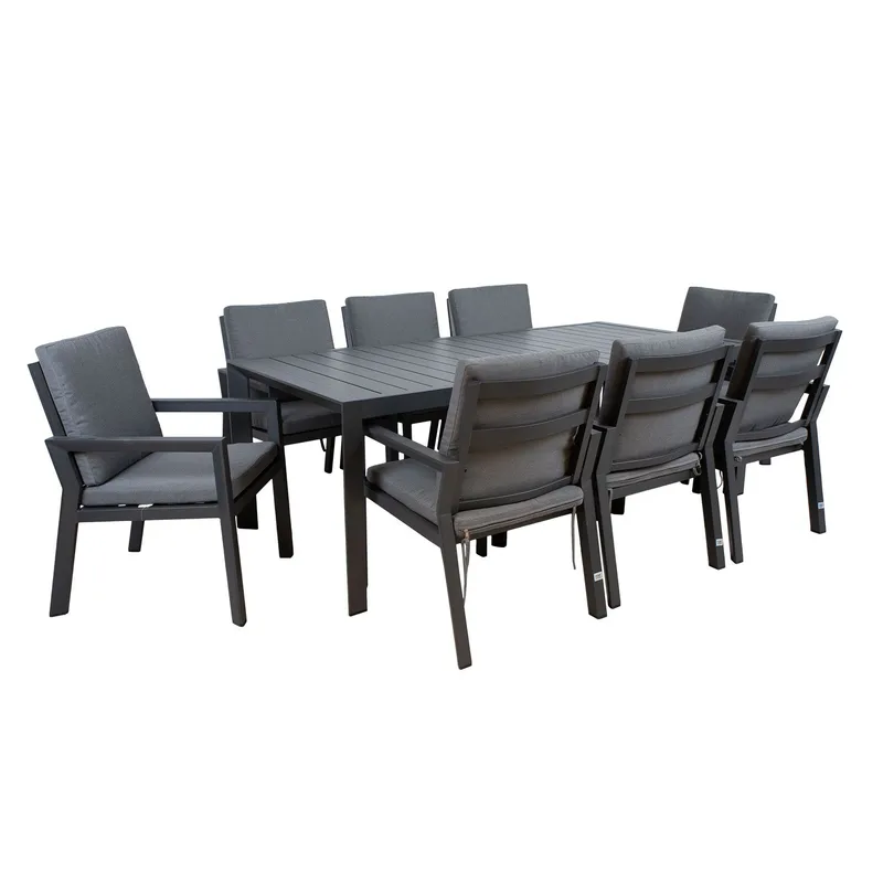 Havemøbelsæt HOME4YOU Tomson bord og 8 stole 61,5 x 68 x 85 cm, Grå