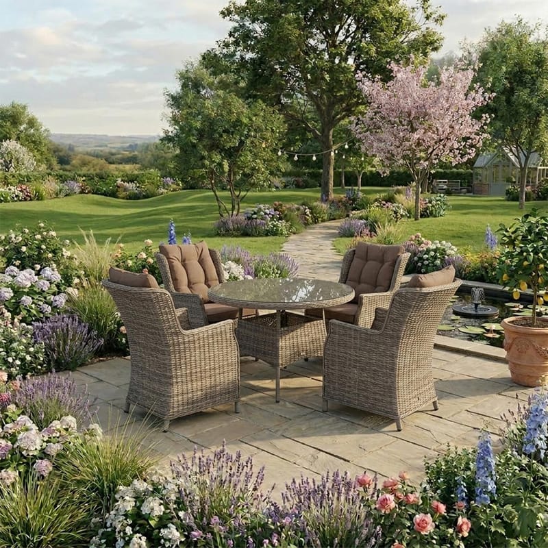 Havemøbelsæt HOME4YOU Trento bord og 4 stole - lysegrå - Havemøbler - Udendørsgruppe - Havesæt