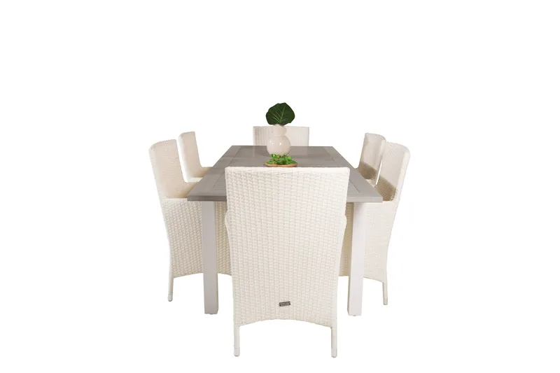 Albany Spisebordssæt 152 cm med 6 st Malin Stole - Hvid - Havemøbler - Udendørsgruppe - Havesæt