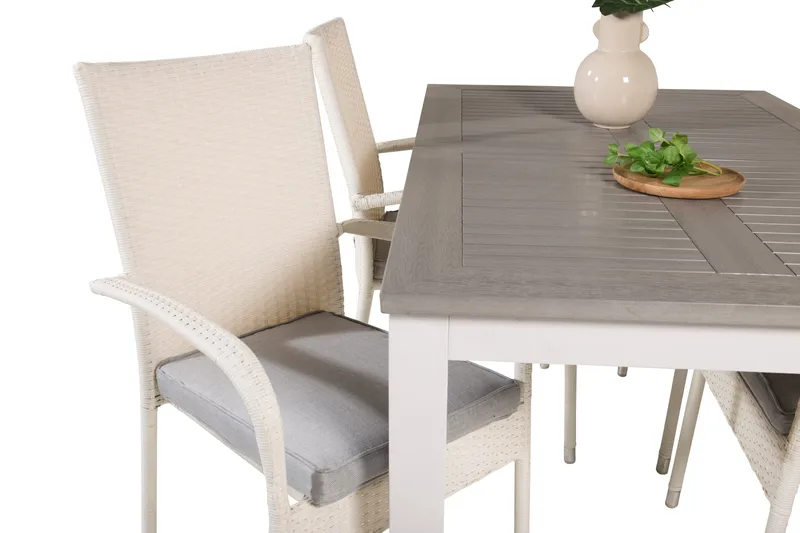 Albany Udvideligt Spisebordssæt 152-210cm + 4 Anna Stole - Grå/Hvid - Havemøbler - Udendørsgruppe - Havesæt
