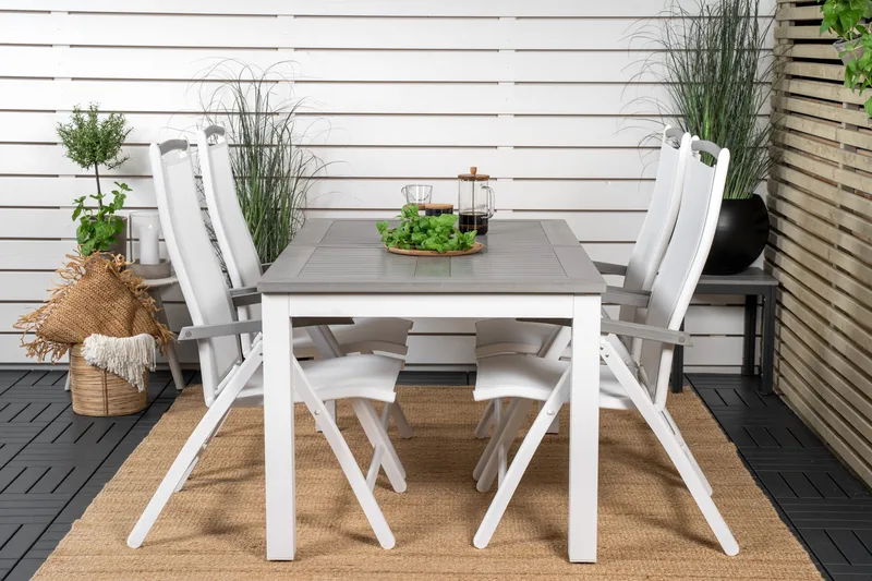 Albany Udvideligt Spisebordssæt 152-210cm + 4 Stole, Grå/Hvid