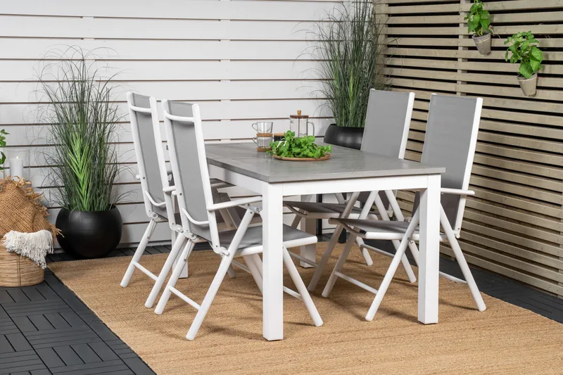 Albany Udvideligt Spisebordssæt 152cm + 4 Break Stole - Grå/Hvid - Havemøbler - Udendørsgruppe - Havesæt