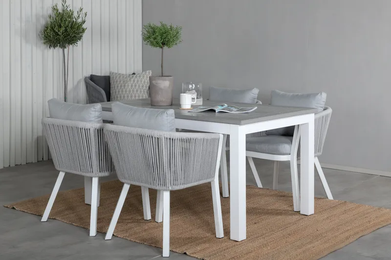 Albany Udvideligt Spisebordssæt 152cm + 4 Virya Stole - Grå/Hvid - Havemøbler - Udendørsgruppe - Havesæt