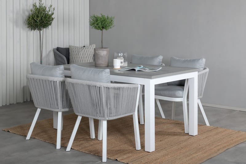 Albany Udvideligt Spisebordssæt 152cm + 4 Virya Stole - Grå/Hvid - Havemøbler - Udendørsgruppe - Havesæt