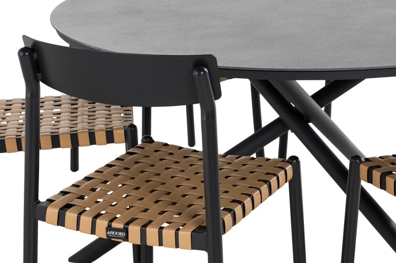 Alex Spisebordssæt Rund + 6 Spænde Spisestole - Sort / grå - Havesæt