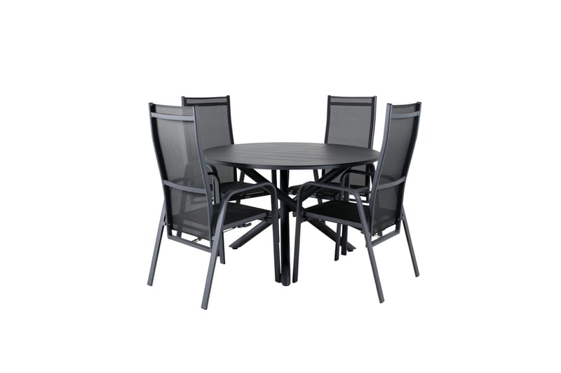 Alma Spisebordssæt Ø120cm + 4 Copacabana Reclinerstole, Sort