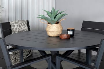 Alma Spisebordssæt Ø120cm + 4 Levels Stabelbare stole - Sort - Havemøbler - Udendørsgruppe - Havesæt