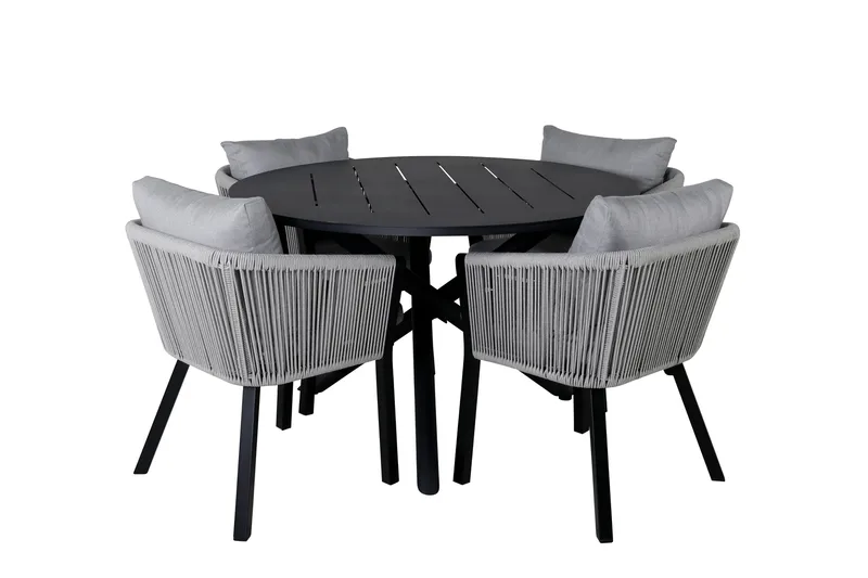 Alma Spisebordssæt Ø120cm + 4 Virya Stole, Sort/Grå