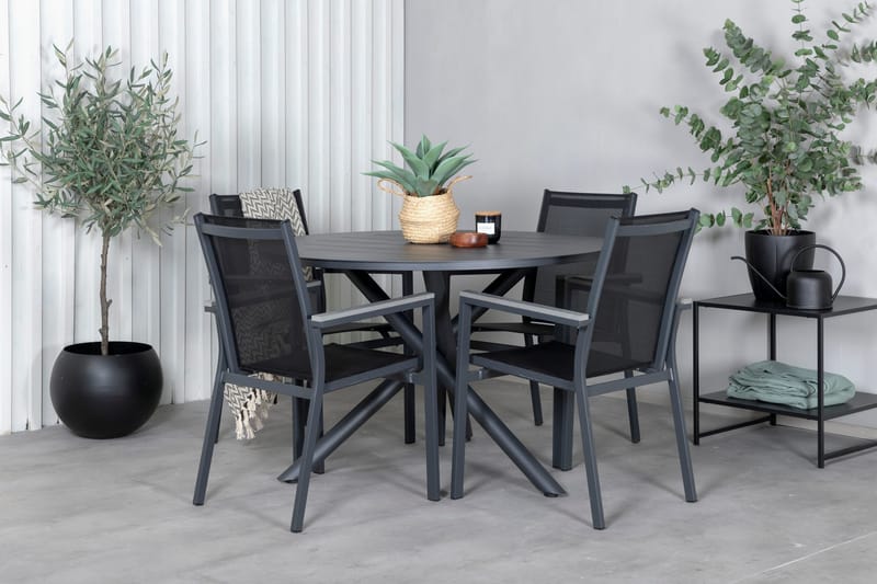 Alma Spisebordssæt Ø120cm + 4 Parma Stole, Sort