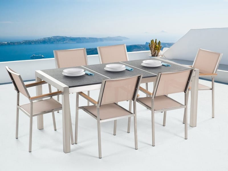 Bacoli Spisebordssæt 180 cm + 6 Stole, Grå