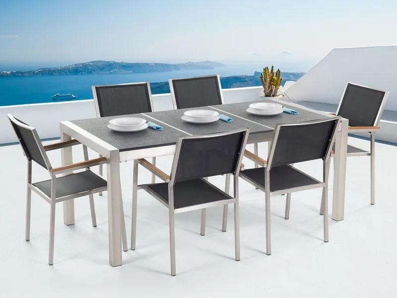 Bacoli Spisebordssæt 180 cm + 6 Stole, Grå