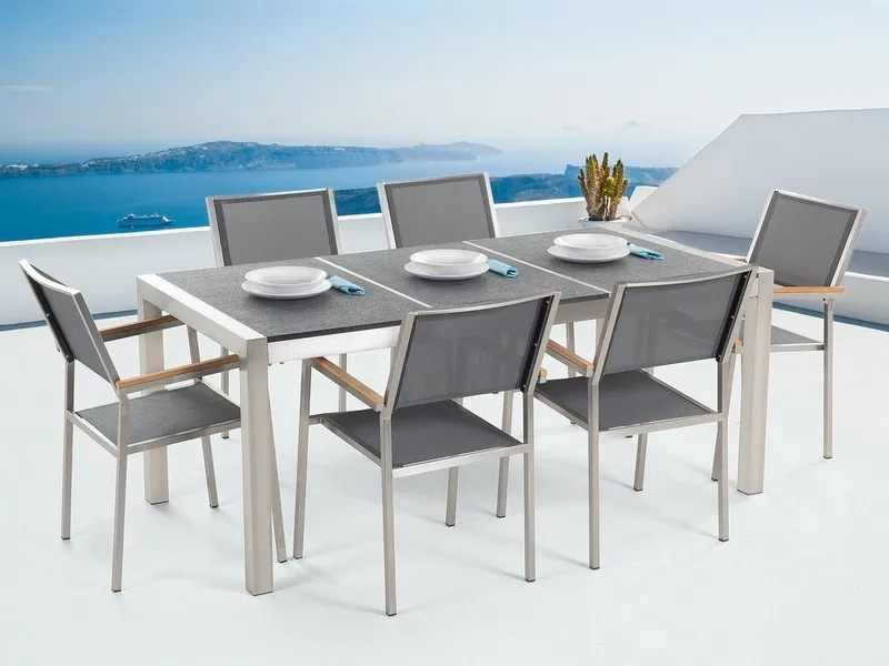 Bacoli Spisebordssæt 180 cm + 6 Stole, Grå