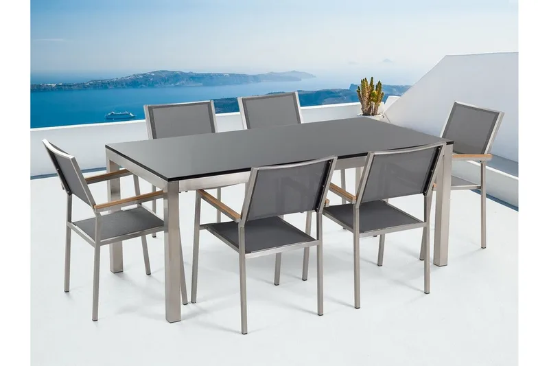 Bacoli Spisebordssæt 180 cm + 6 Stole, Sort