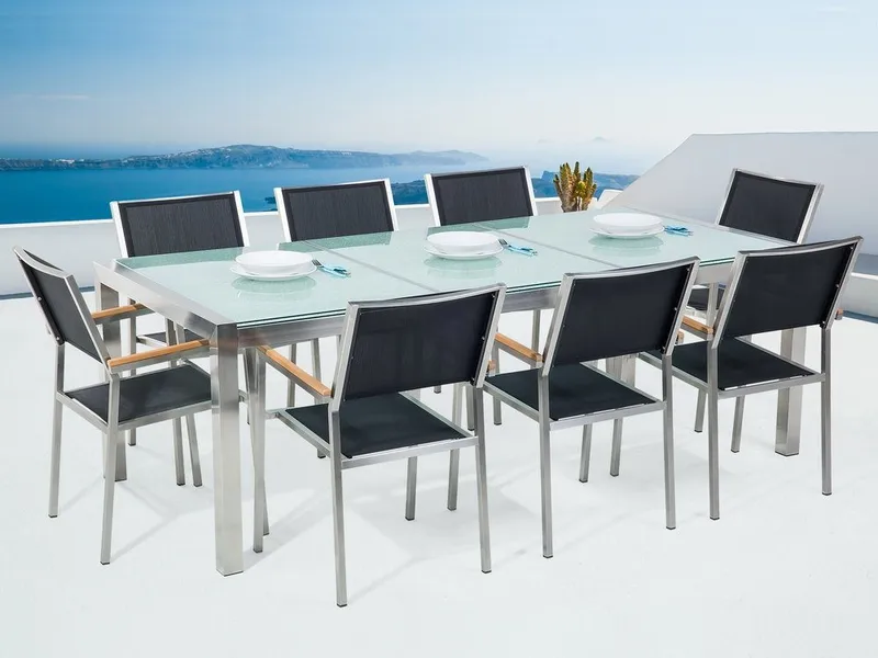 Bacoli Spisebordssæt 220 cm + 8 Stole, Sort