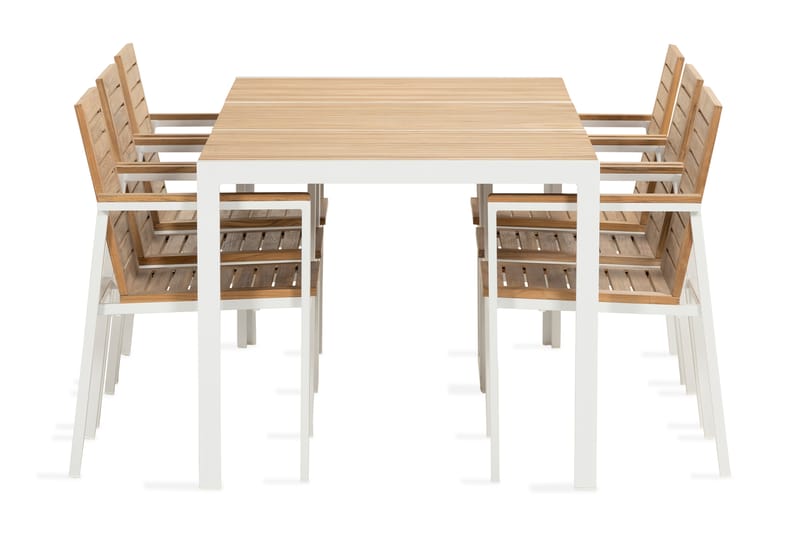 Barkar Spisebordssæt + 6 Stole - Teak/Hvid - Havesæt