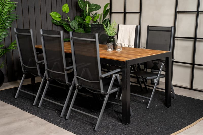 Bois Spisebordssæt 200cm + 6 Break Positionsstolee - Sort/Grå - Havemøbler - Udendørsgruppe - Havesæt