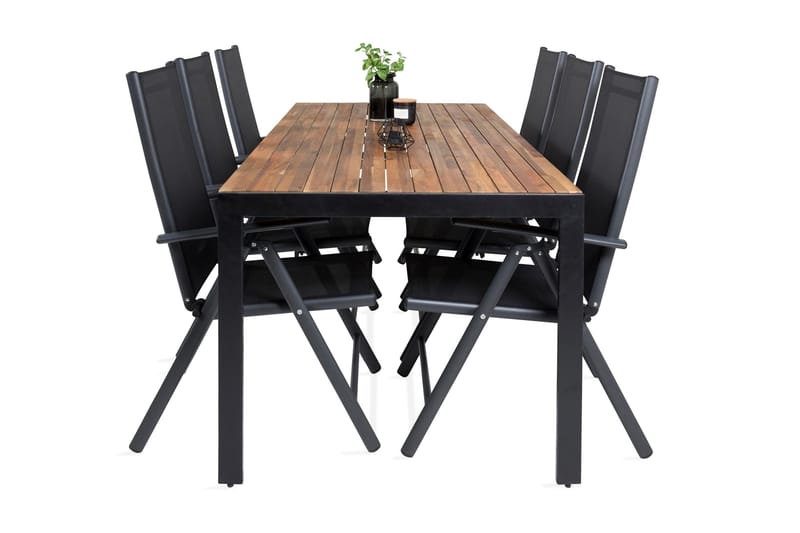 Bois Spisebordssæt 200cm + 6 Break Positionsstolee, Sort/Grå