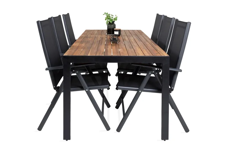 Bois Spisebordssæt 200cm + 6 Break Positionsstolee, Sort/Grå