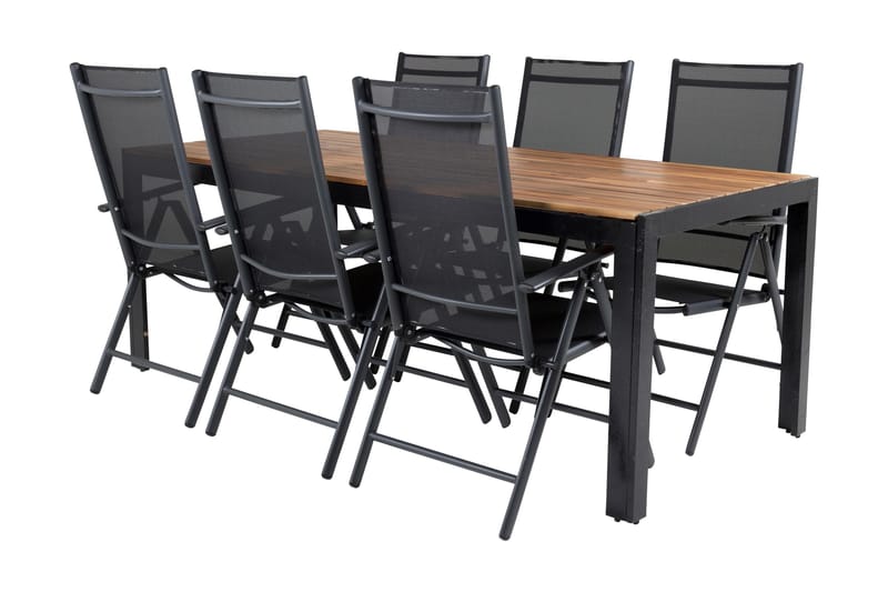 Bois Spisebordssæt 200cm + 6 Break Positionsstolee - Sort/Grå - Havemøbler - Udendørsgruppe - Havesæt