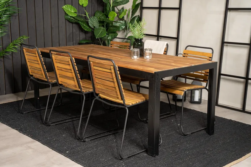 Bois Spisebordssæt 200cm + 6 Stole - Natur/Sort - Havemøbler - Udendørsgruppe - Havesæt