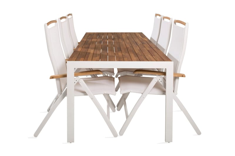 Bois Spisebordssæt 200cm + 6 Panama Positionsstole Hvid/grå - Venture Home - Havesæt
