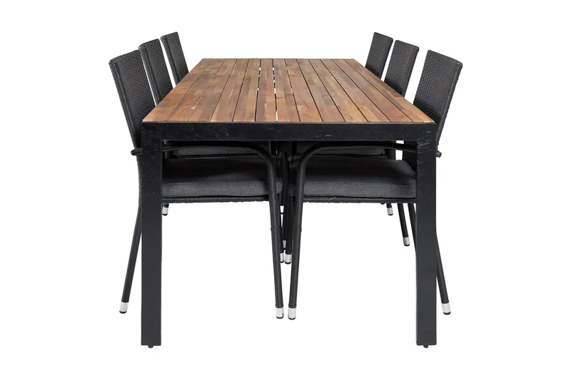 Bois Spisebordssæt 200cm + 6 Anna Armstole, Sort/Grå