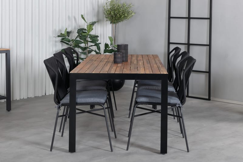 Bois Spisebordssæt 205cm + 6 Julian Stole - Sort/Brun - Havemøbler - Udendørsgruppe - Havesæt