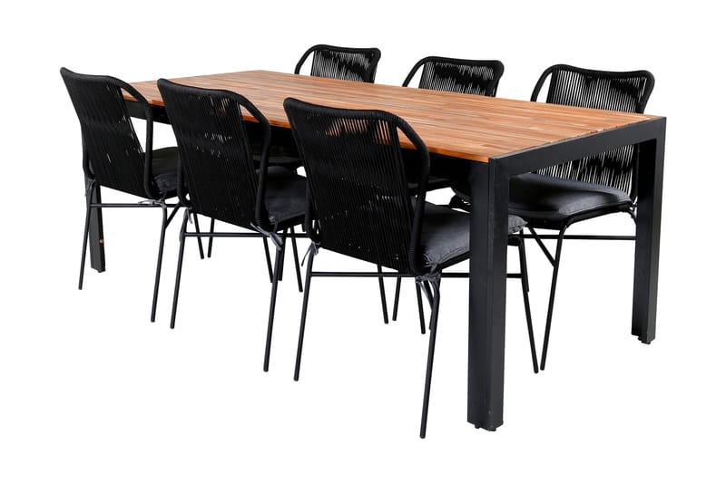 Bois Spisebordssæt 205cm + 6 Julian Stole - Sort/Brun - Havemøbler - Udendørsgruppe - Havesæt