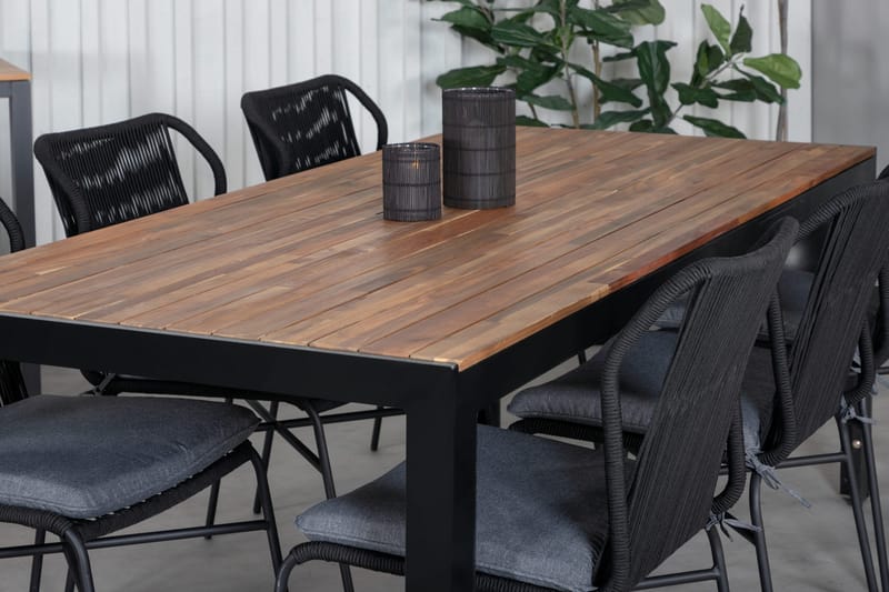 Bois Spisebordssæt 205cm + 6 Julian Stole - Sort/Brun - Havemøbler - Udendørsgruppe - Havesæt