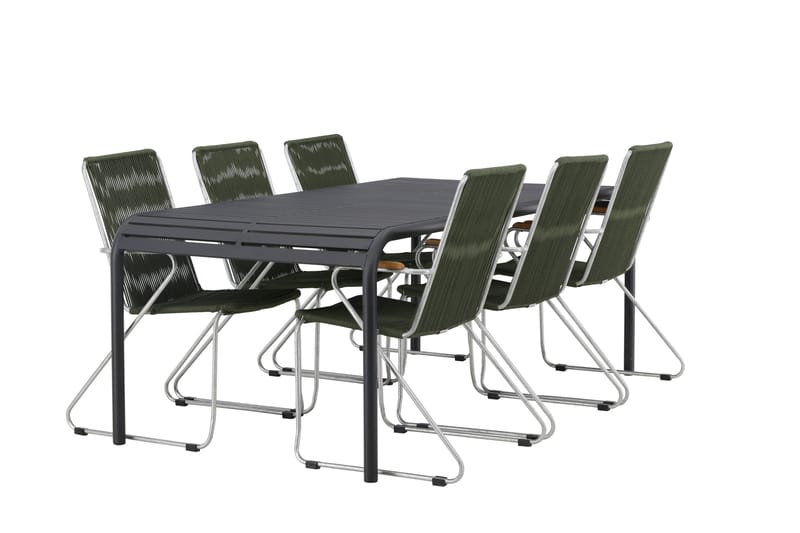 Borneo Spisegruppe 200 cm + 6 Bois Armlænsstole - Grøn/Sort - Havemøbler - Udendørsgruppe - Havesæt