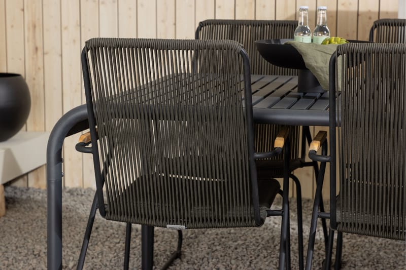 Borneo Spisegruppe 200 cm + 6 Bois Armlænsstole - Sort - Havemøbler - Udendørsgruppe - Haves�æt