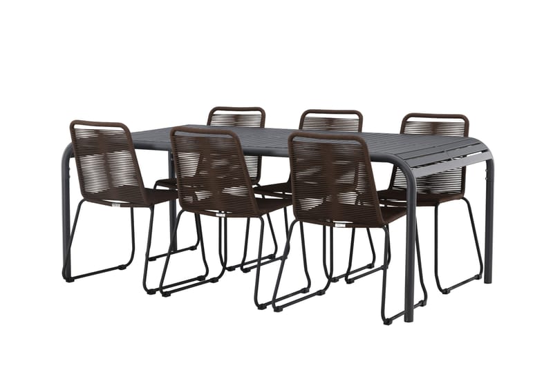 Borneo Spisegruppe 200 cm + 6 Lindos Spisestole, Brun/Sort