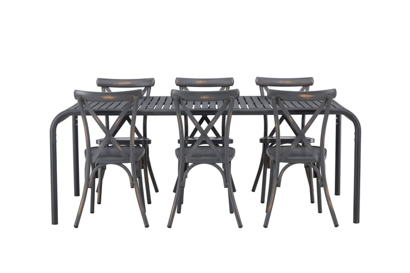 Borneo Spisegruppe 200 cm + 6 Tablas Spisestole - Mørkegrå/Sort - Havemøbler - Udendørsgruppe - Havesæt