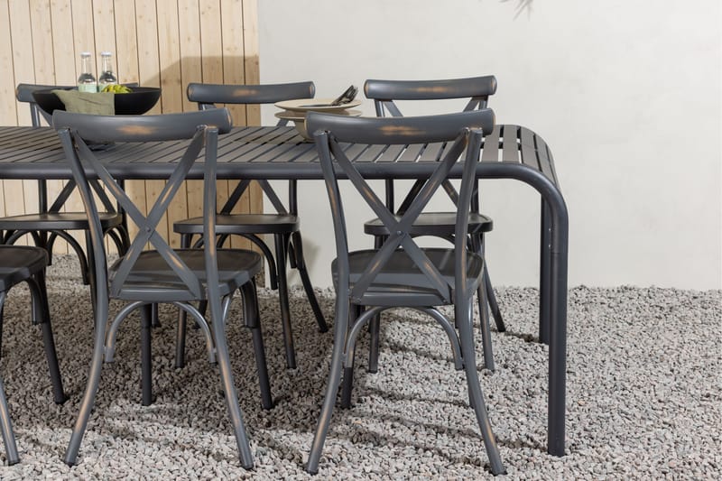 Borneo Spisegruppe 200 cm + 6 Tablas Spisestole - Mørkegrå/Sort - Havemøbler - Udendørsgruppe - Havesæt