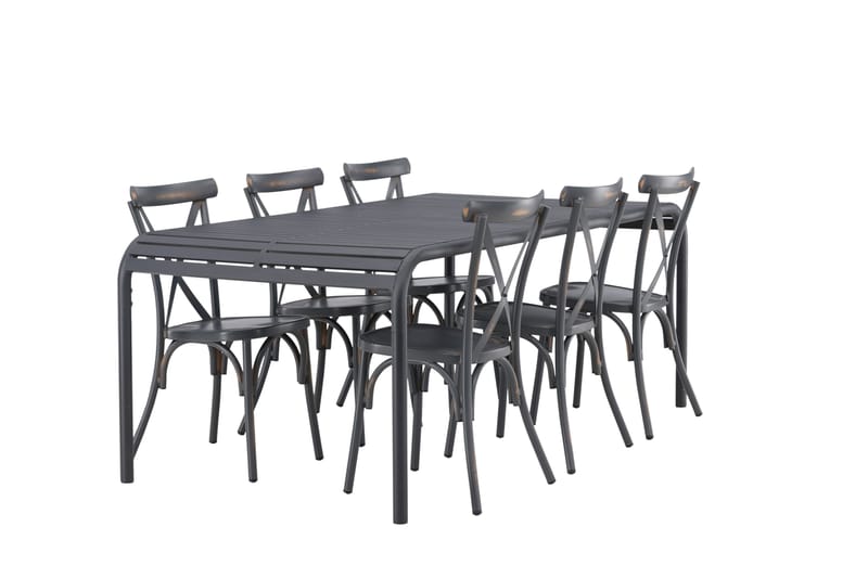 Borneo Spisegruppe 200 cm + 6 Tablas Spisestole - Mørkegrå/Sort - Havemøbler - Udendørsgruppe - Havesæt
