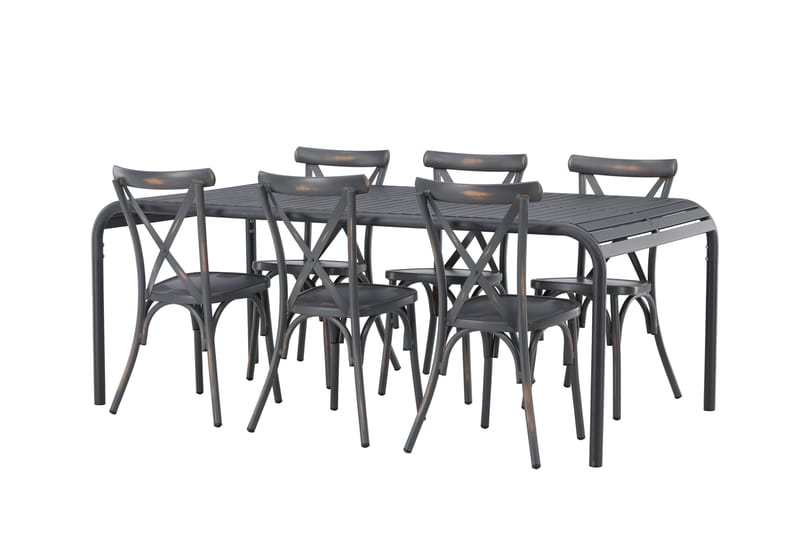Borneo Spisegruppe 200 cm + 6 Tablas Spisestole, Mørkegrå/Sort