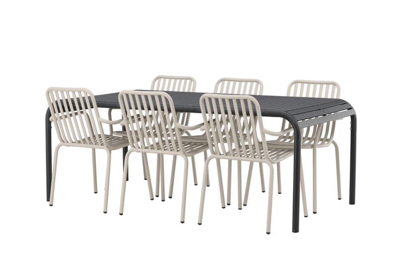 Borneo Spisegruppe 200 cm + 6 Peking Armlænsstole, Beige/Sort
