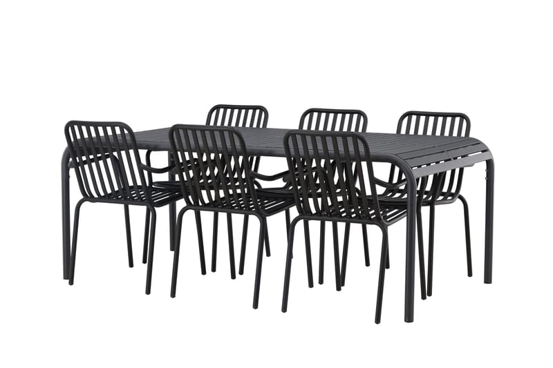 Borneo Spisegruppe 200 cm + 6 Peking Armlænsstole, Sort