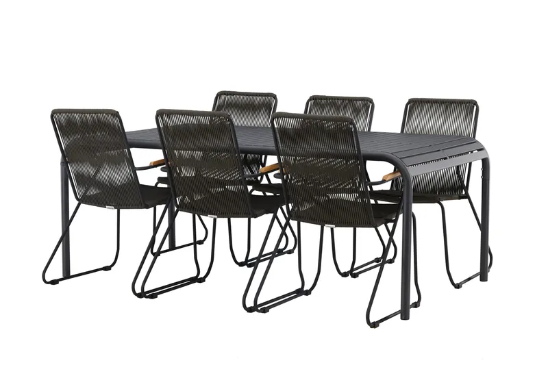 Borneo Spisegruppe 200 cm + 6 Bois Armlænsstole, Sort
