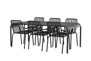 Borneo Spisegruppe 200 cm + 6 Peking Armlænsstole - Sort - Havemøbler - Udendørsgruppe - Havesæt
