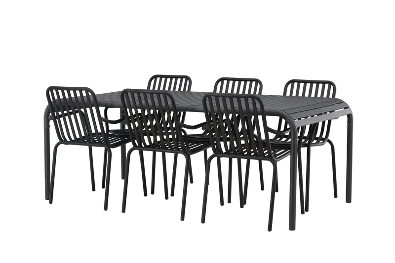 Borneo Spisegruppe 200 cm + 6 Peking Armlænsstole, Sort