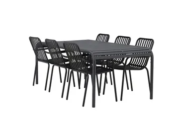 Borneo Spisegruppe 200 cm + 6 Peking Armlænsstole - Sort - Havemøbler - Udendørsgruppe - Havesæt