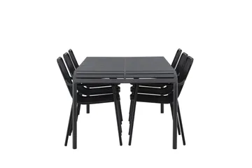 Borneo Spisegruppe 200 cm + 6 Peking Armlænsstole - Sort - Havemøbler - Udendørsgruppe - Havesæt
